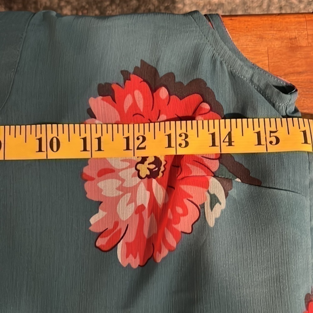 Cabi FLORAL BLOUSE TEAL BACKGROUND WITH PINK FLOWERS PEPLUM SIZE XS - Picture 6 of 8